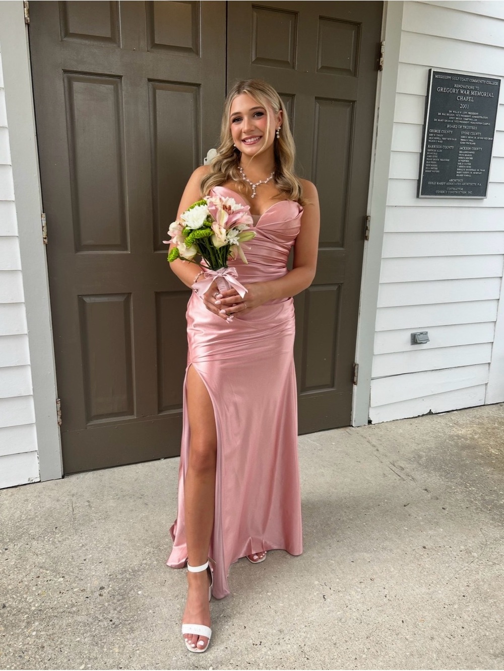 Satin Pink Strapless Prom Dress